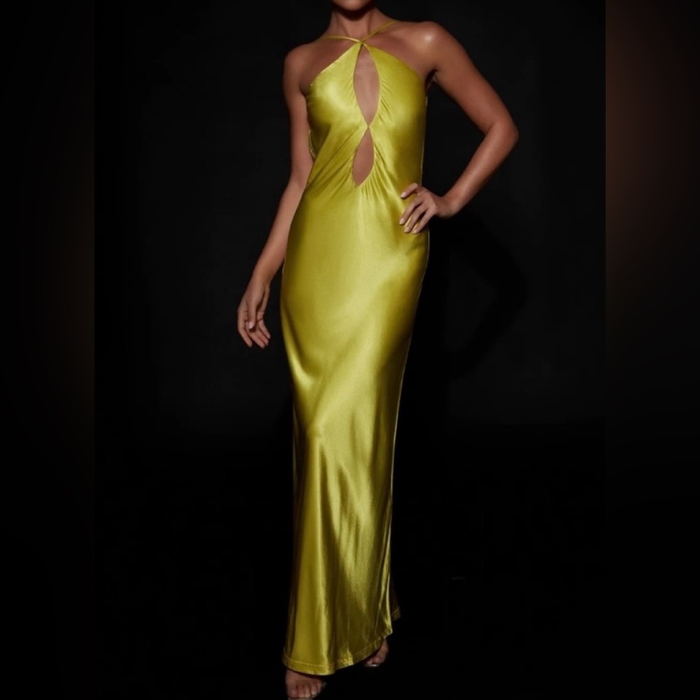 Meshki Lucia Satin Cut Out Maxi Dress - Chartreuse